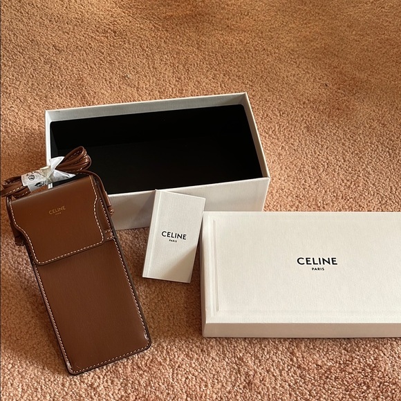 Celine | Accessories | Celine Brown Leather Phone Case | Poshmark